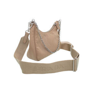 Prada 2005 Bag Beige Leather Chain ReEdition Pink Saffiano Shoulder